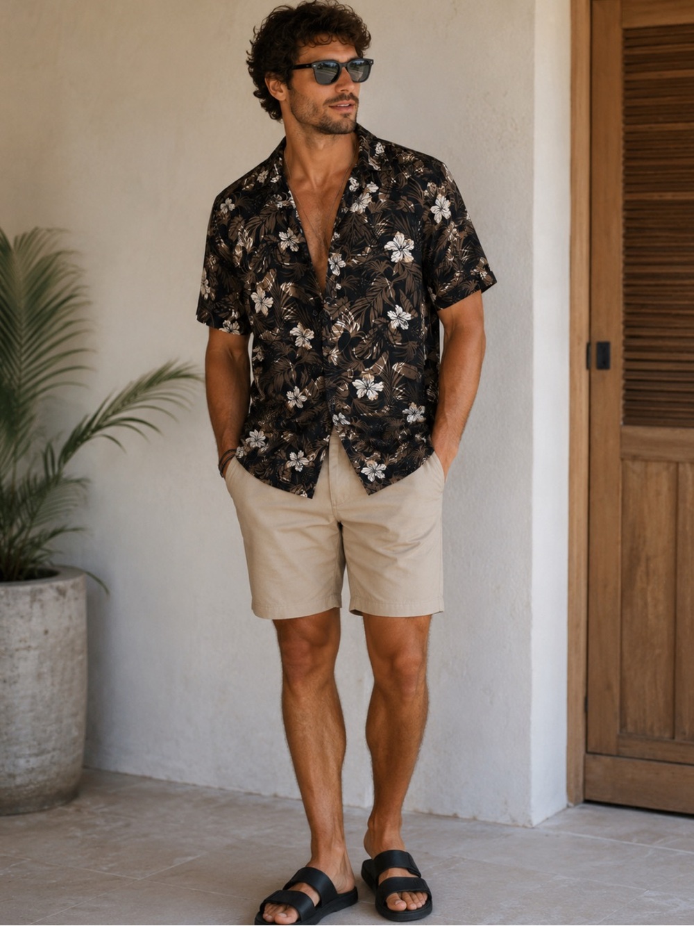Express Black Floral Short-Sleeve Button-Down Shirt